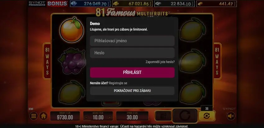 Některá casina mají demo režim omezený