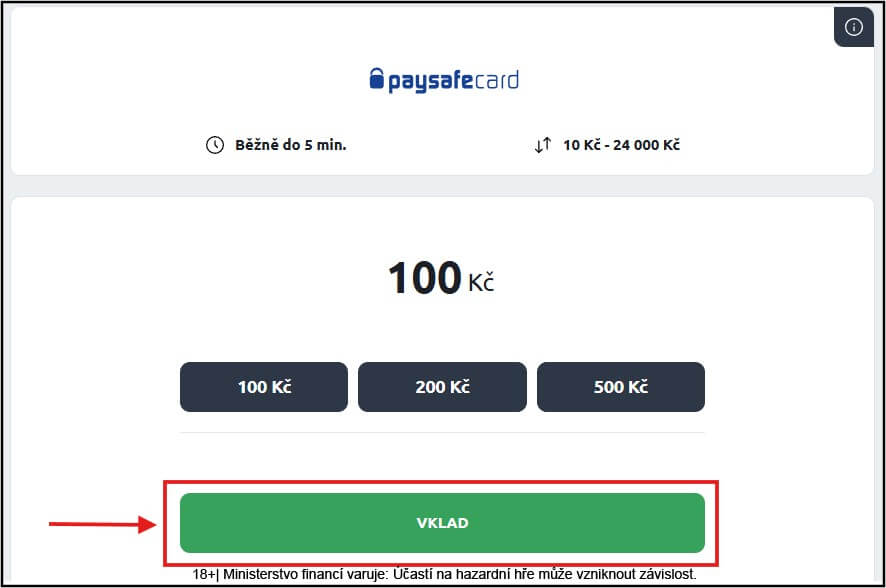 Zvolte částku, kterou chcete vložit