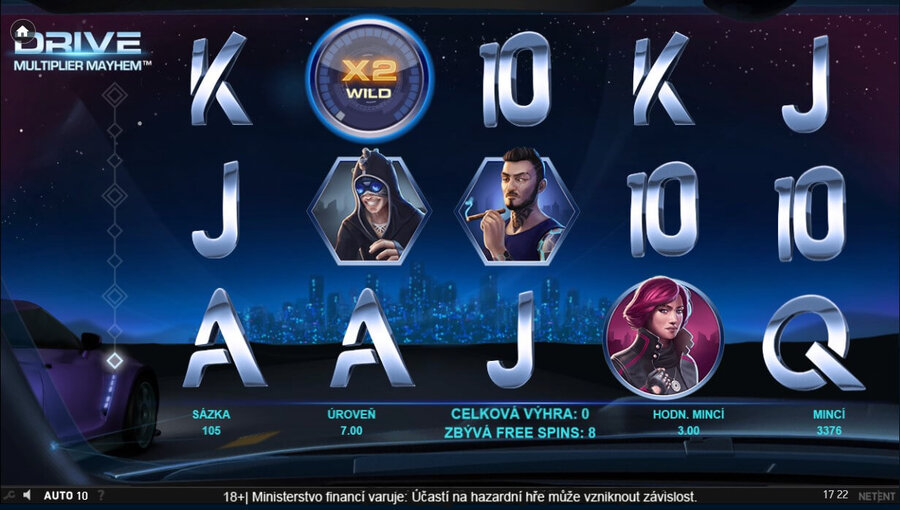 Funkce free spins na automatu Drive: Multiplier Mayhem