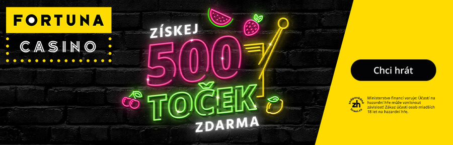 Registrujte se u Fortuny a získejte 300 Kč zdarma + 500 free spinů