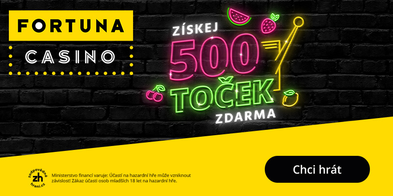 Registrujte se u Fortuny a získejte bonus 300 Kč zdarma + 500 free spinů