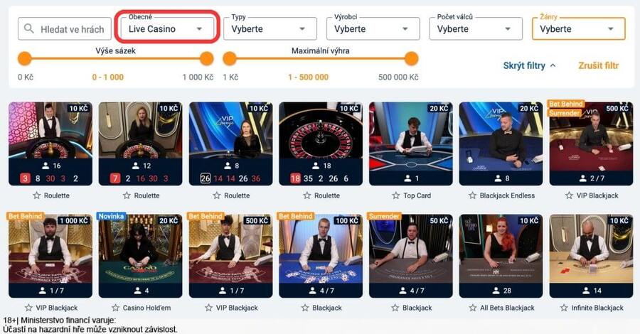 Live casino hry v&nbsp;online casinu Tipsport