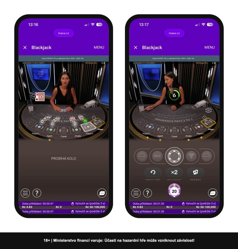 Live blackjack v&nbsp;mobilu – herní stůl a&nbsp;možnosti hráče
