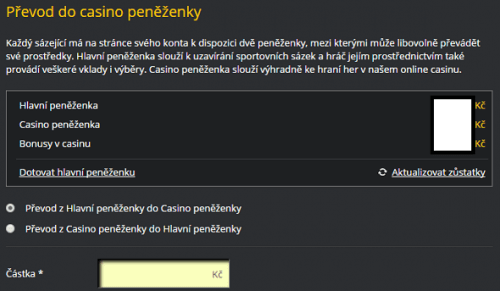 Fortuna - převod peněz mezi peněženkami