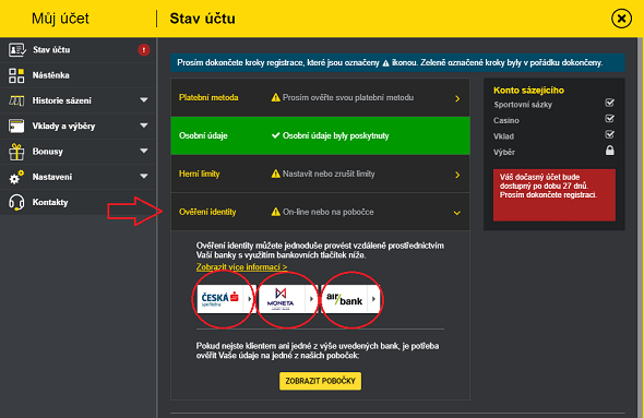 verifikace Fortuna účtu online - bez návštěvy pobočky