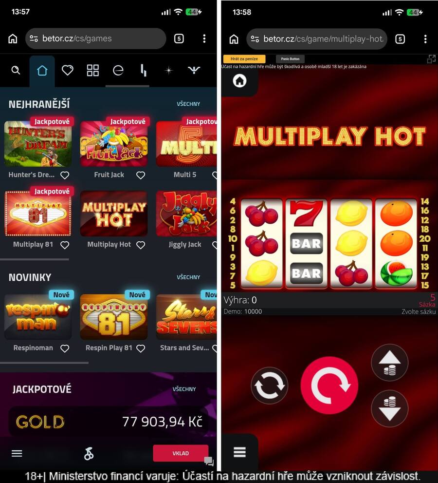 Casino Betor online automaty na mobilu