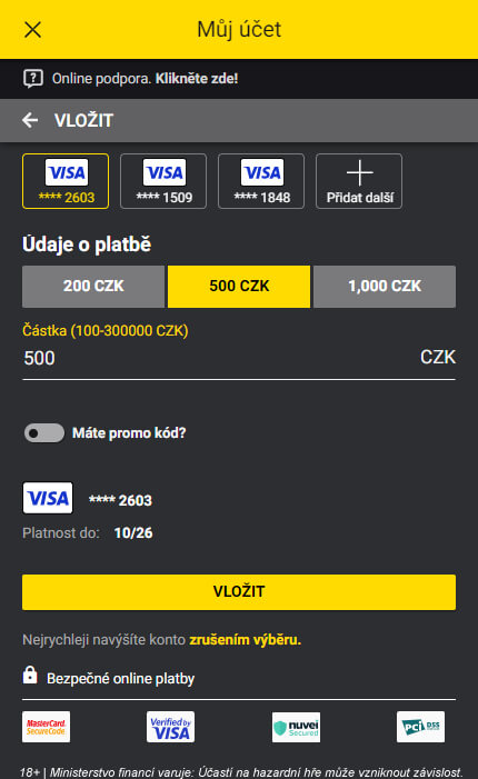 Fortuna vklad: Paysafecard, M-platba a další