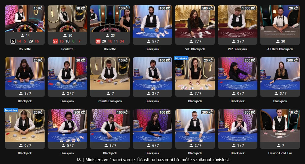 Live casino u Tipsportu má obrovský výběr stolů