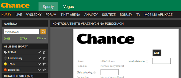 Chance - kontrola vsazeného tiketu online