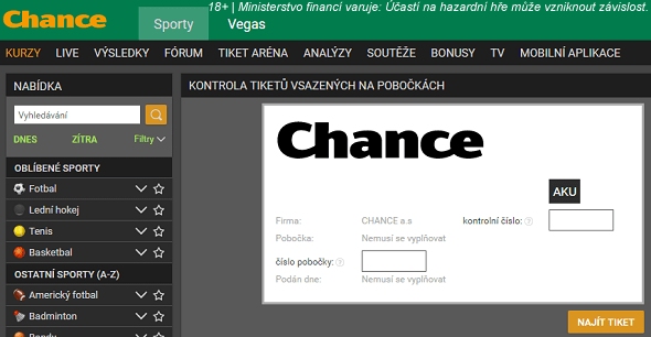 Kontrola tiketu u Chance