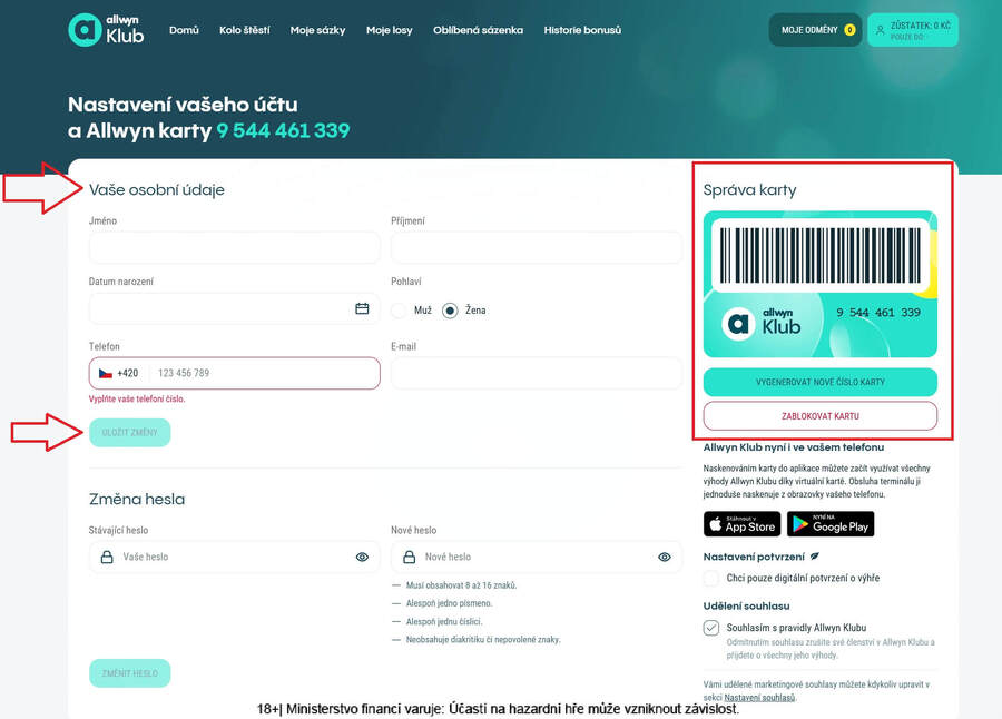 Po registraci získáte přístup k&nbsp;digitální Allwyn kartě.