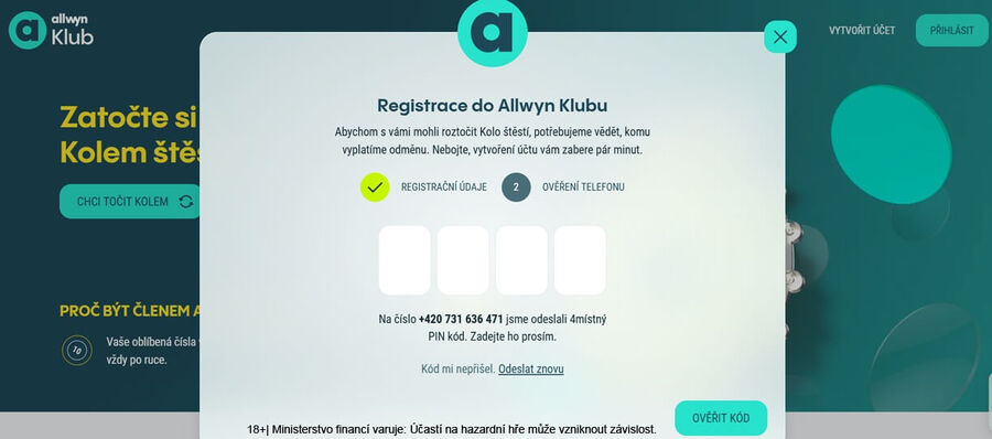 Registrace v&nbsp;Allwyn klubu - vyplnění kódu