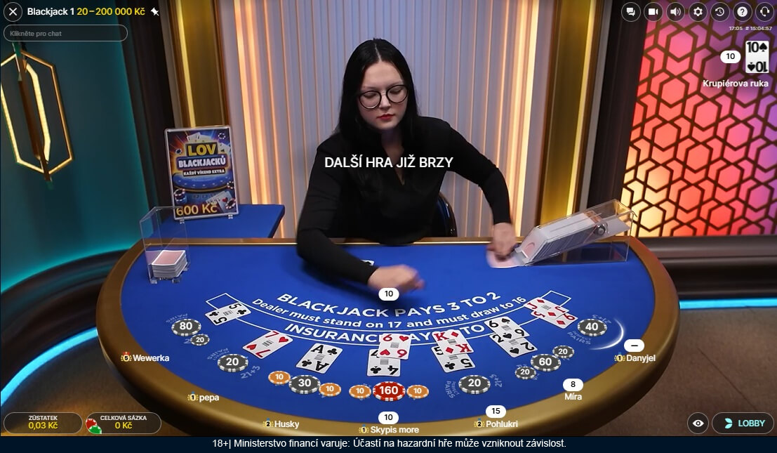 U Chance Vegas najdete řadu streamovaných stolů s živým krupiérem