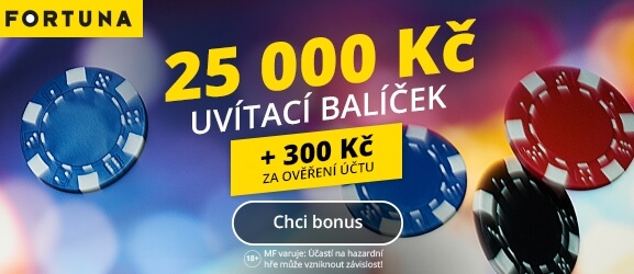Online casino Fortuna - 300 Kč za ověření účtu a bonus 25 000 Kč