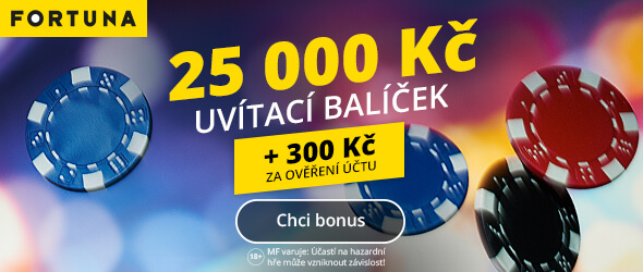 Online casino Fortuna - 300 Kč za ověření účtu a bonus 25 000 Kč