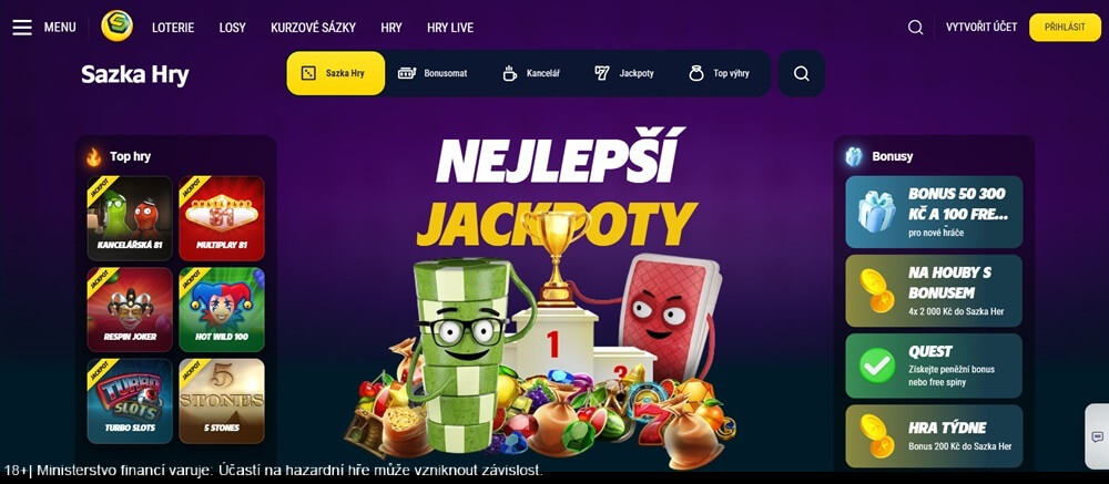Hlavní stránka Sazka Her se od konkurence dost odlišuje
