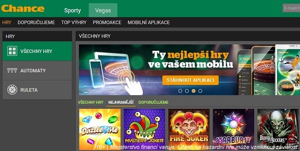 Hraní v mobilu u Chance Vegas