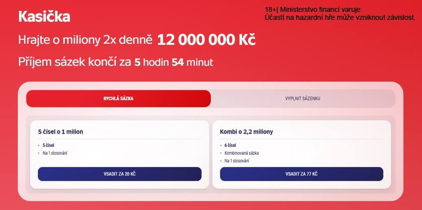 Vsaďte si Kasičku online přímo u Sazky.