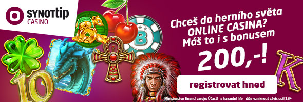 SYNOTtip casino - bonus 200 Kč bez vkladu za registraci