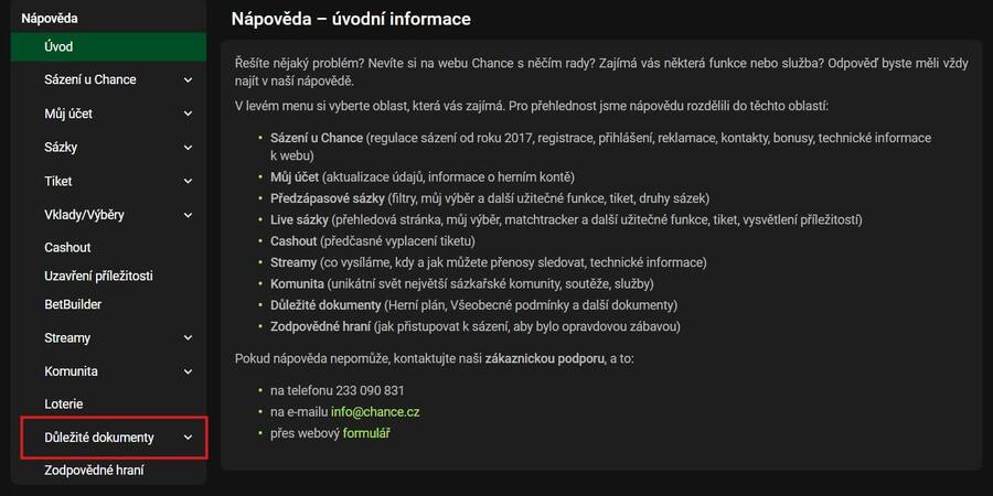 Dále klikněte na Důležité dokumenty