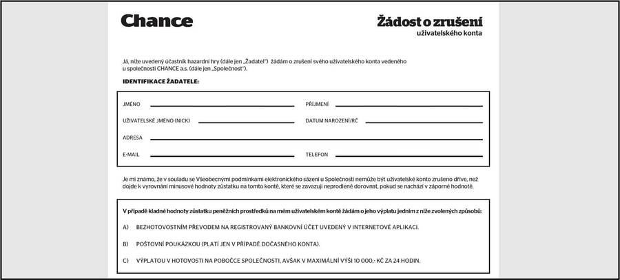 Stáhněte si formulář o&nbsp;zrušení účtu Chance