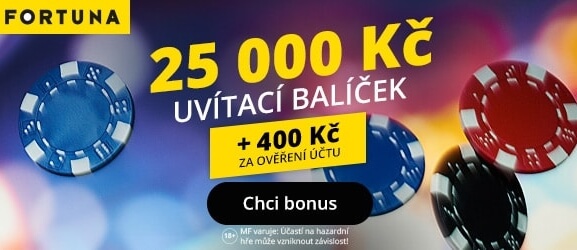 Online casino Fortuna - 400 Kč za ověření účtu a bonus 25 000 Kč