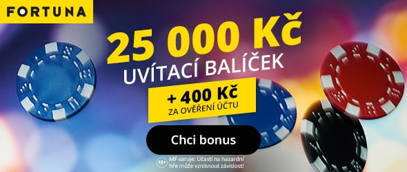Online casino Fortuna - 400 Kč za ověření účtu a bonus 25 000 Kč