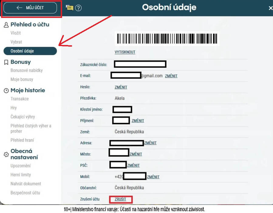 Postup, jak zrušit Sazka účet