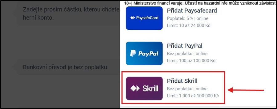 Casino vklad Skrill