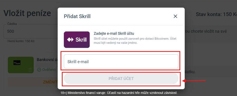 Skrill casino vklad