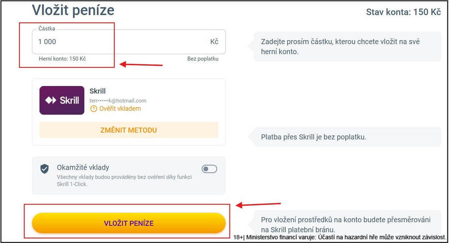 Skrill vklad casino
