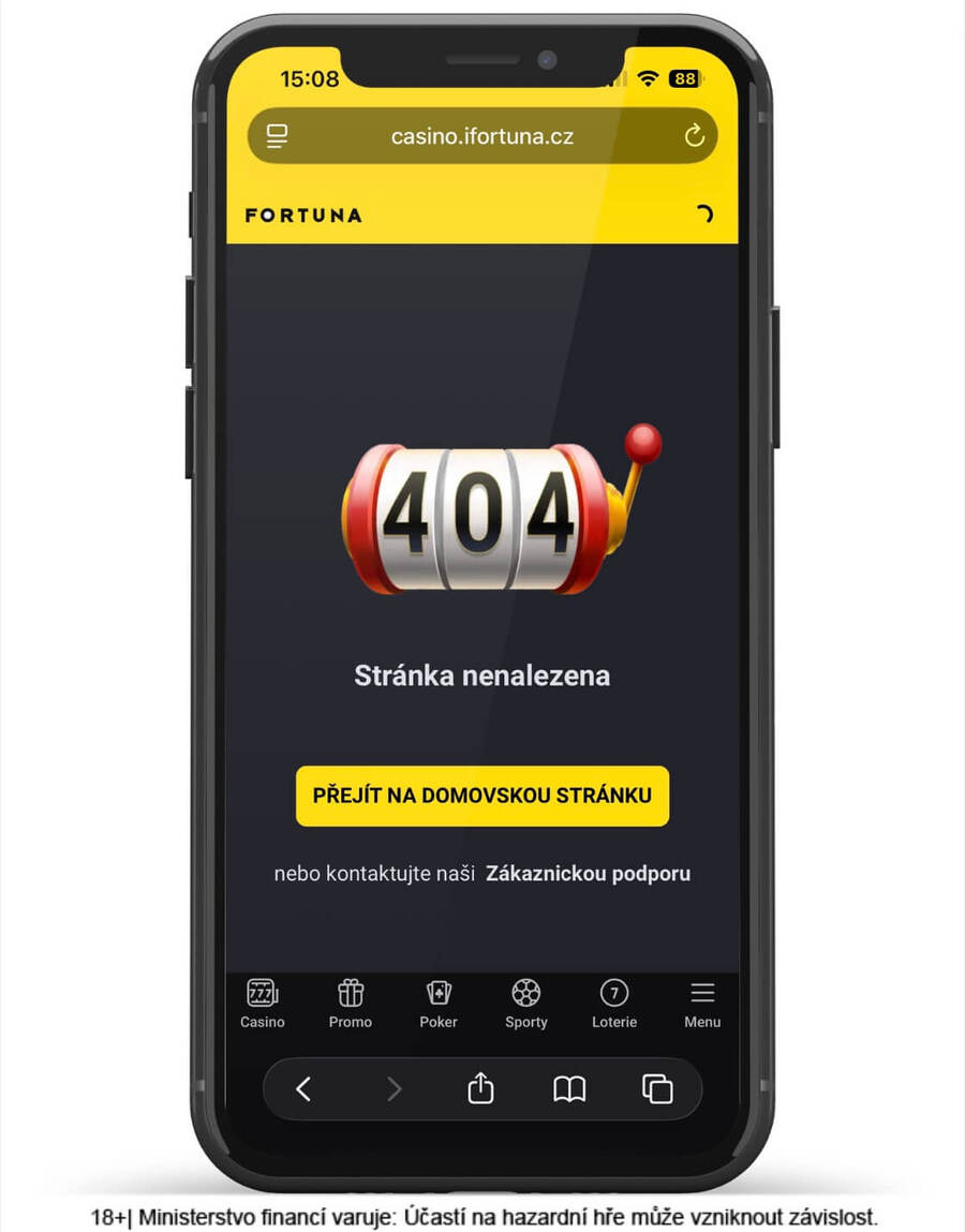 Chybová hláška 404 na webu Fortuny
