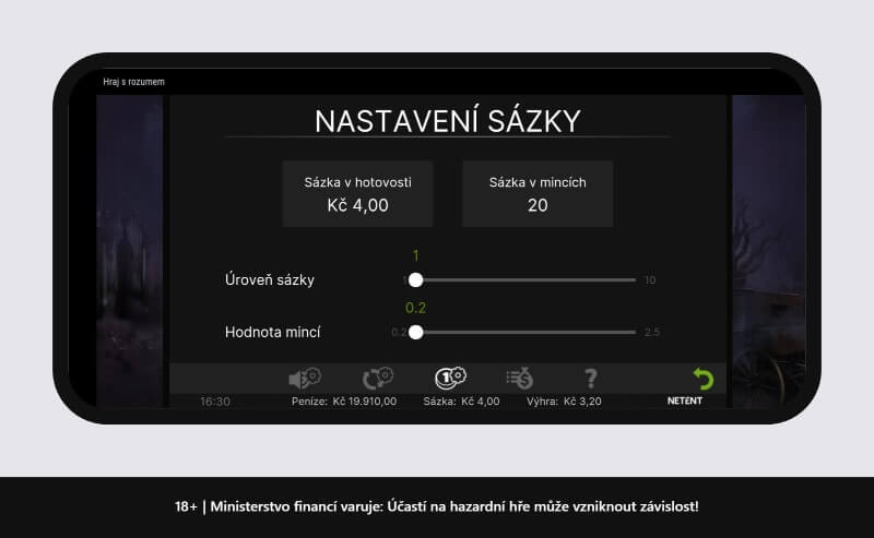 Halloween Jack od NetEnt - nastavení sázky