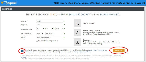 Jak na registraci u Tipsport Vegas