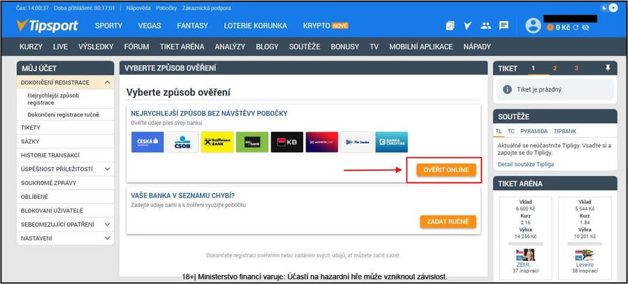Tipsport ověření totožnosti online