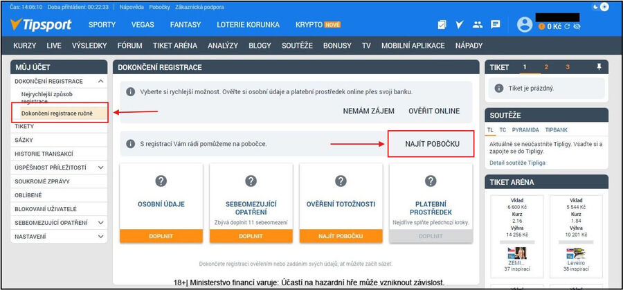 Tipsport ověření totožnosti na pobočce