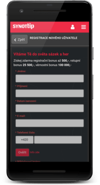 SYNOT TIP registrace z mobilu