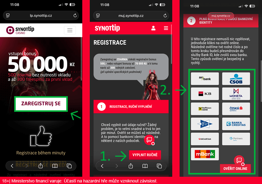 SYNOT TIP registrace pomocí mobilního telefonu