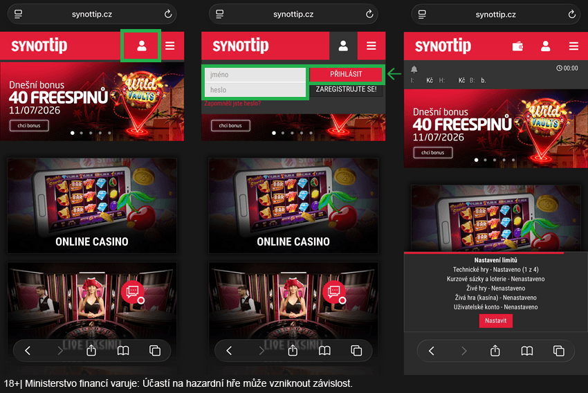SYNOT TIP přihlášení z&nbsp;mobilního telefonu