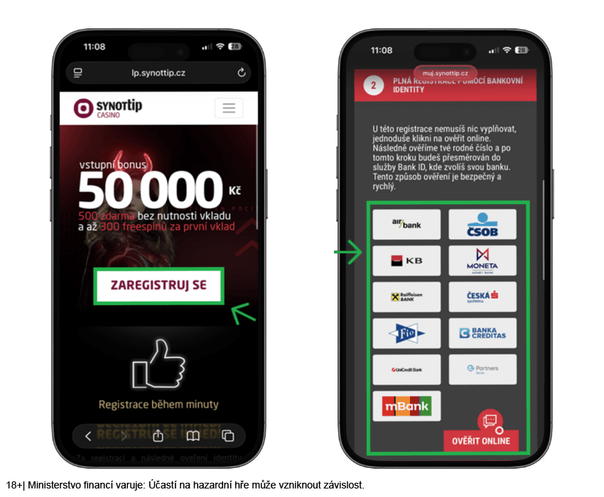 SYNOT TIP registrace pomocí mobilního telefonu