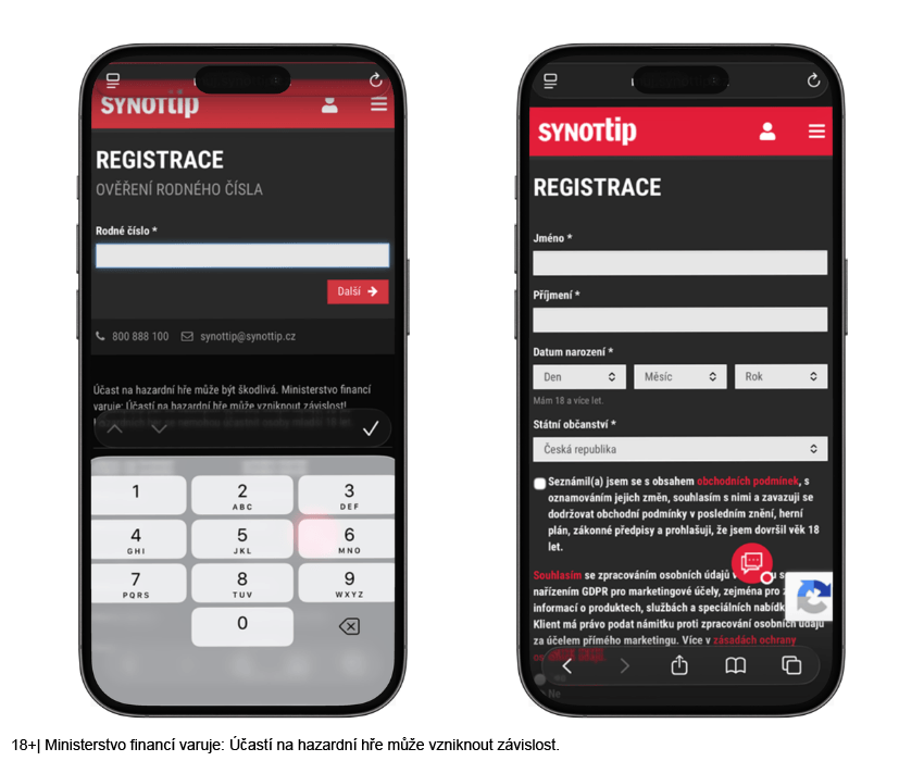 Ruční registrace SYNOT TIP na mobilním telefonu