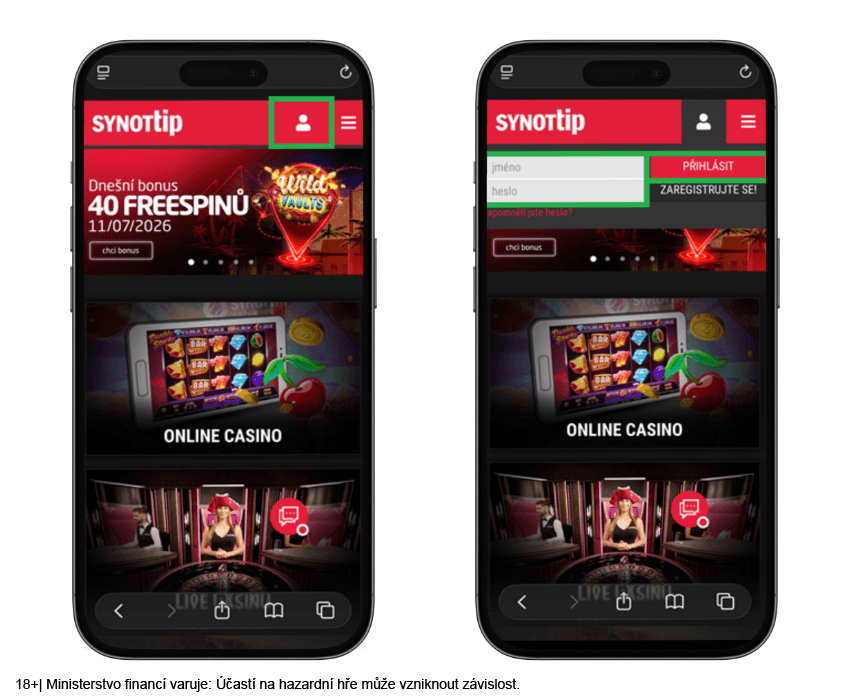 SYNOT TIP přihlášení z&nbsp;mobilního telefonu
