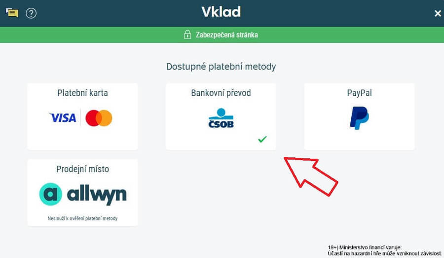 Zvolte platební metodu – která je pro vaše vklady nejpohodlnější