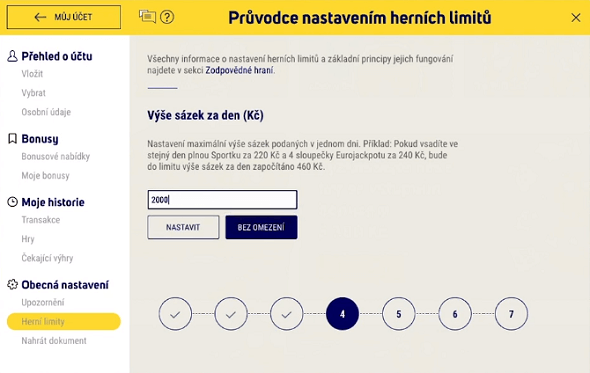 Nastavení herních limitů u Sazka Her