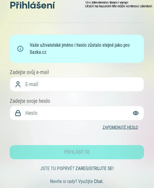 Přihlášení funguje pomocí e-mailu a&nbsp;hesla, které jste použili při registraci