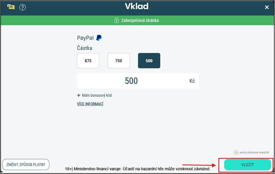 PayPal vklad