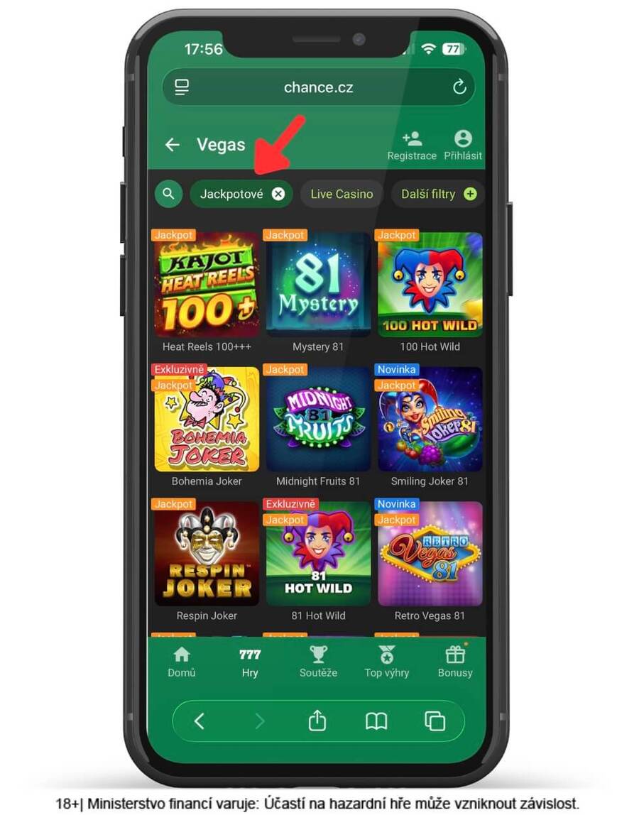 Filtr jackpotových automatů v&nbsp;online casinu Chance Vegas