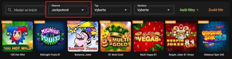 Jackpot automaty u&nbsp;Chance si jednoduše vyfiltrujete