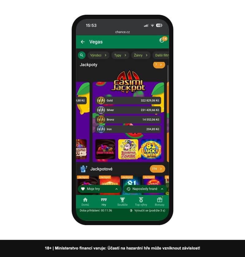 Výherní automaty s&nbsp;jackpotem v&nbsp;online casinu Chance Vegas