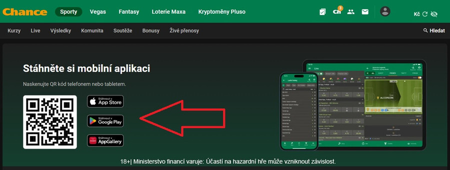 Stažení aplikace Chance přes QR kód